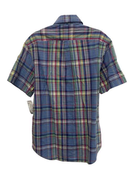 Polo Size M Blue & Multi Cotton Plaid Buttons Men's Short Sleeve Blue & Multi / M