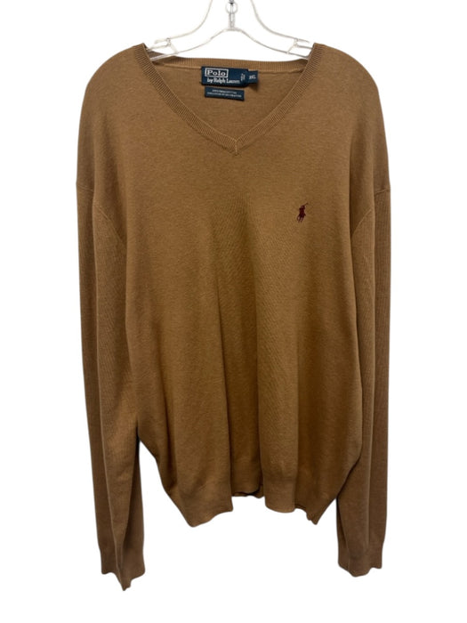 Polo Size XXL Dark Tan Cotton Solid V Neck Men's Sweater Dark Tan / XXL