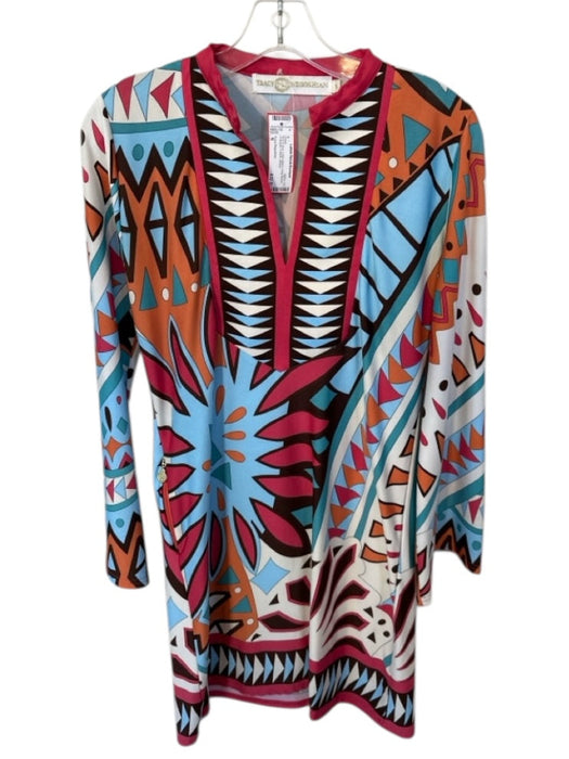 Tracy Negoshian Size S Pink & blue Cotton Blend Long Sleeve Triangles Dress Pink & blue / S