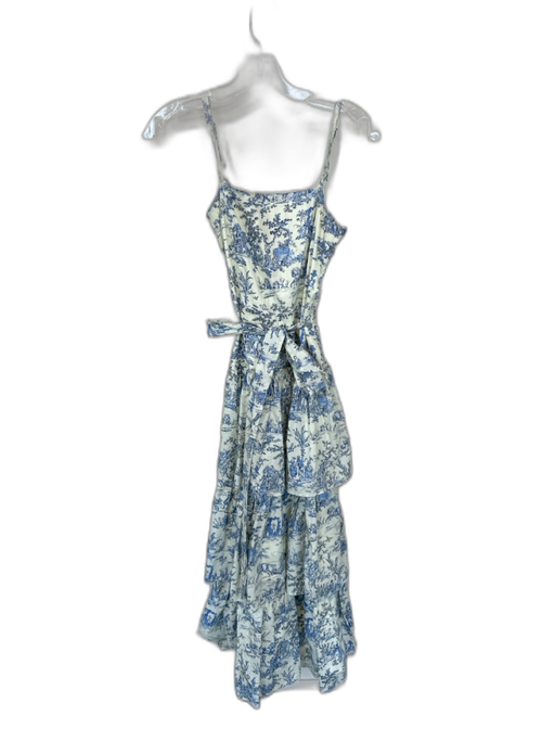 TCEC Size S Cream & Blue Cotton Spaghetti Strap Toile Ruffles Maxi Dress Cream & Blue / S