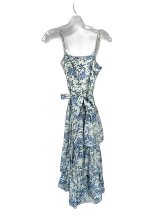 TCEC Size S Cream & Blue Cotton Spaghetti Strap Toile Ruffles Maxi Dress Cream & Blue / S