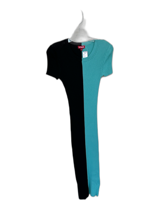 Staud Size S Teal & Black Viscose Blend Short Sleeve Color Block Ribbed Dress Teal & Black / S