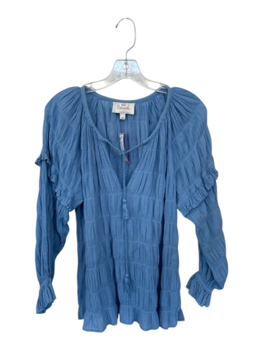 Cleobella Size XS Cornflower Blue Cotton Blend Rouched Tassels V Neck Top Cornflower Blue / XS