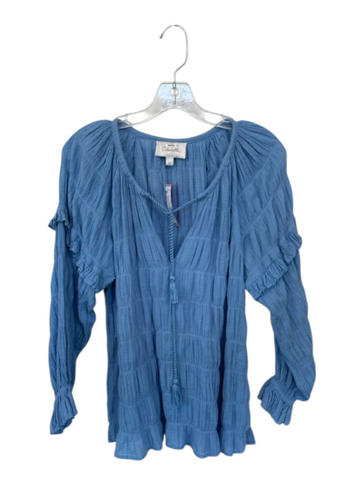Cleobella Size XS Cornflower Blue Cotton Blend Rouched Tassels V Neck Top Cornflower Blue / XS