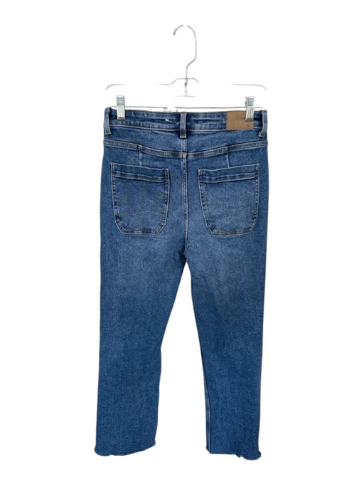 Zara Size 4 Medium Wash Cotton Blend Straight Cut Front Pocket Raw Hem Jeans Medium Wash / 4