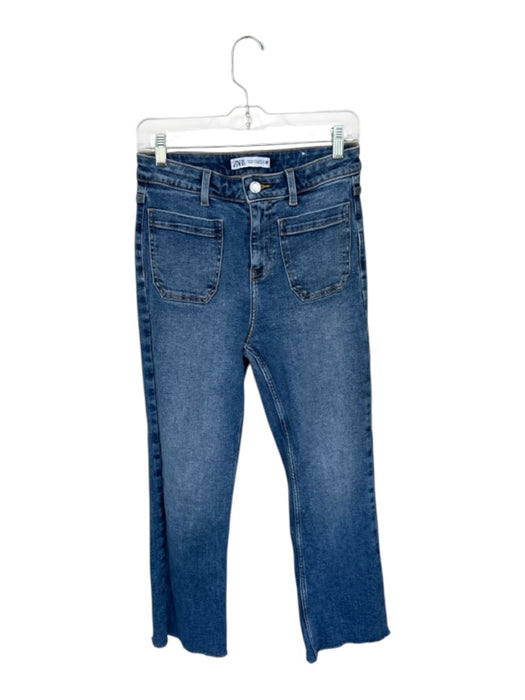 Zara Size 4 Medium Wash Cotton Blend Straight Cut Front Pocket Raw Hem Jeans Medium Wash / 4