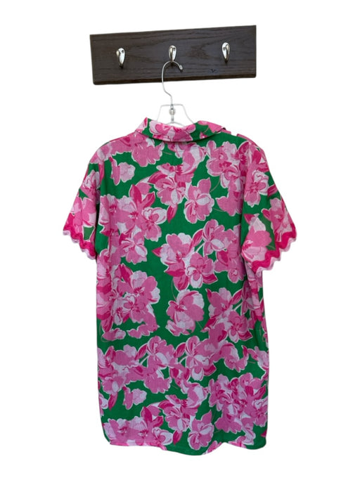 Entro Size S Pink & Green Polyester Pocket Button Collar Floral Dress Pink & Green / S