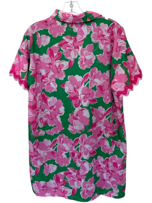Entro Size S Pink & Green Polyester Pocket Button Collar Floral Dress Pink & Green / S