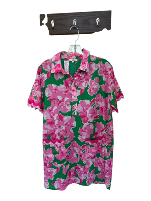 Entro Size S Pink & Green Polyester Pocket Button Collar Floral Dress Pink & Green / S