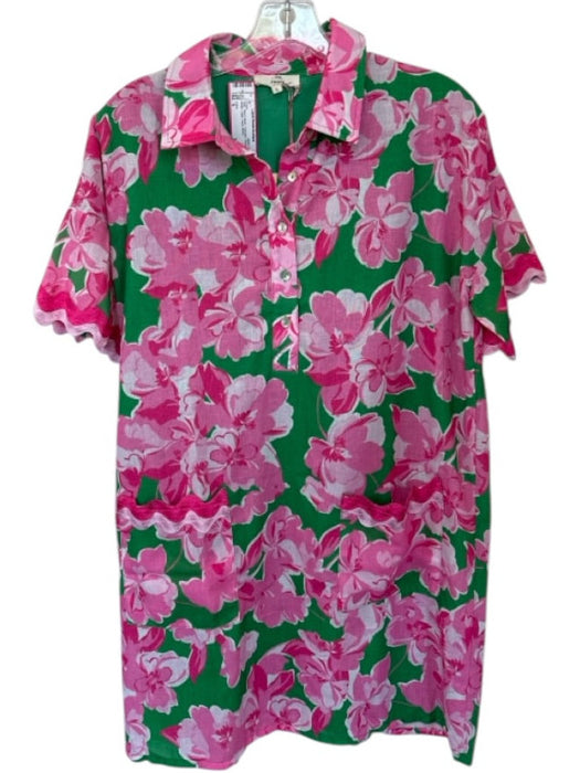 Entro Size S Pink & Green Polyester Pocket Button Collar Floral Dress Pink & Green / S