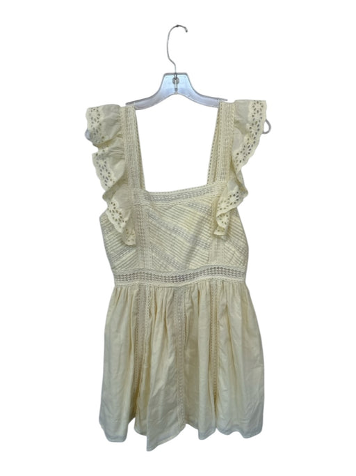 Tularosa Size S Butter Yellow Cotton Lace Detail Square Neck Ruffle sleeve Dress Butter Yellow / S