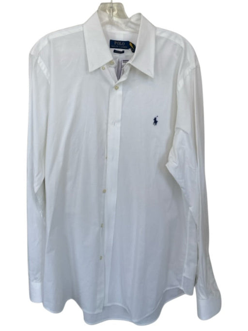 Polo Ralph Lauren Size L White & Navy Cotton Solid Button Down Men's Shirt White & Navy / L