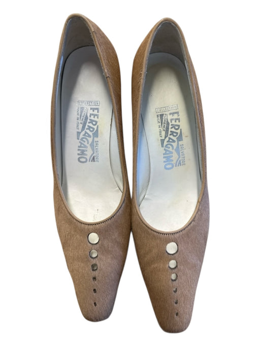 Salvatore Ferragamo Shoe Size 8.5 Tan Pony Hair Kitten Heel Cut Outs Pumps Tan / 8.5