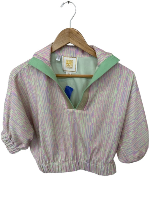 Emily McCarthy Size XS Green & Pink Polyester Short Sleeve Lines Collar Top Green & Pink / XS
