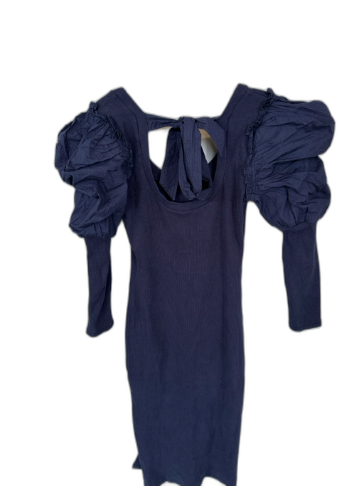 Cleobella Size XS Navy Cotton Blend ruffles Long Sleeve Ribbed Back Tie Dress Navy / XS