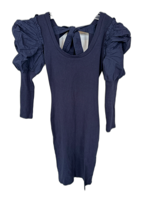 Cleobella Size XS Navy Cotton Blend ruffles Long Sleeve Ribbed Back Tie Dress Navy / XS