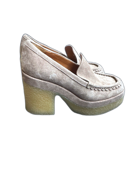 Marc Fisher Shoe Size 6M Taupe Suede Platform Block Heel Loafers Taupe / 6M