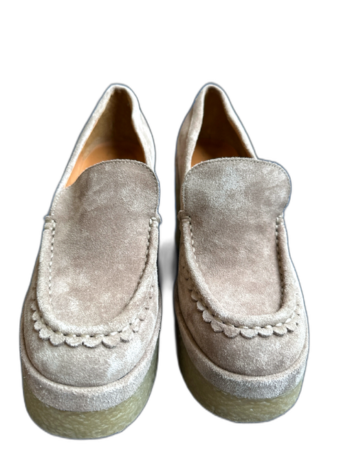Marc Fisher Shoe Size 6M Taupe Suede Platform Block Heel Loafers Taupe / 6M