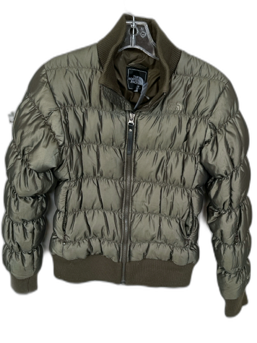 The North Face Size S Olive Green Nylon Blend Long Sleeve Puffer Cropped Jacket Olive Green / S