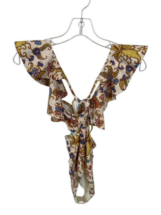 Cleobella Size XS Tan & blue Recycled Nylon Flutter Sleeves Botanical Swimsuit Tan & blue / XS