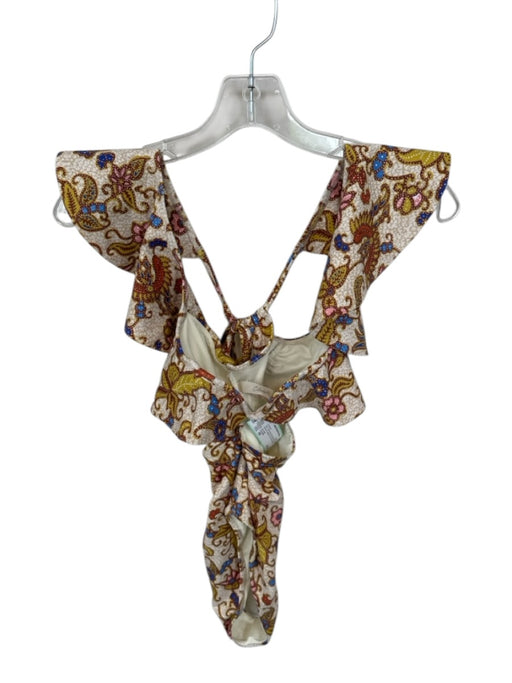 Cleobella Size XS Tan & blue Recycled Nylon Flutter Sleeves Botanical Swimsuit Tan & blue / XS