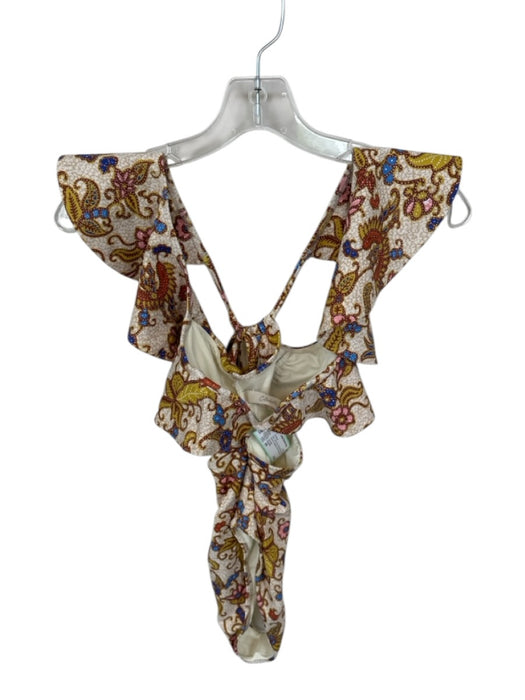 Cleobella Size XS Tan & blue Recycled Nylon Flutter Sleeves Botanical Swimsuit Tan & blue / XS