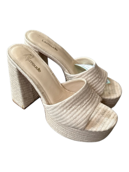Larroude Shoe Size 6.5 Cream Raffia Platform Block Heel Mules Cream / 6.5