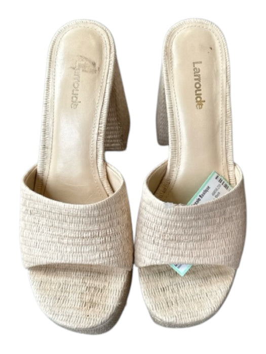 Larroude Shoe Size 6.5 Cream Raffia Platform Block Heel Mules Cream / 6.5