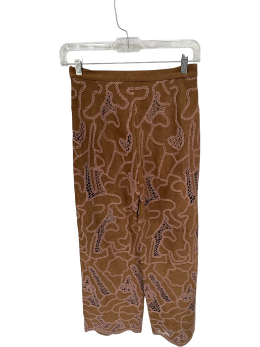 Zara Size S Brown & Pink Vegan Suede Embroidered Cut Outs Wide Leg Pants Brown & Pink / S