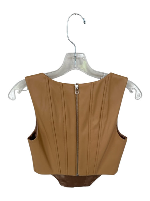 Staud Size 4 Tan Vegan Leather Corset Back Zip Top Tan / 4