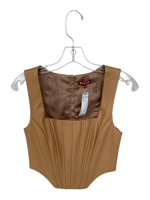 Staud Size 4 Tan Vegan Leather Corset Back Zip Top Tan / 4