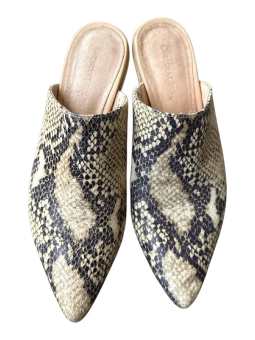 Chocolat Blu Shoe Size 36 Taupe & Black Leather Snake Embossed Block Heel Mules Taupe & Black / 36