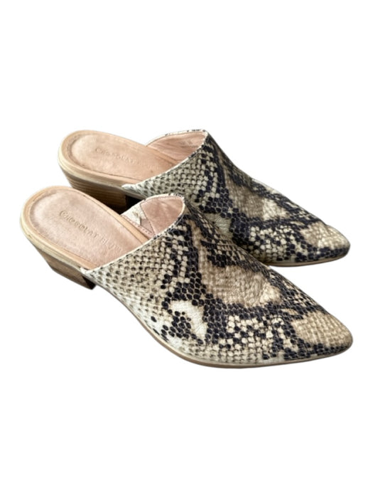Chocolat Blu Shoe Size 36 Taupe & Black Leather Snake Embossed Block Heel Mules Taupe & Black / 36