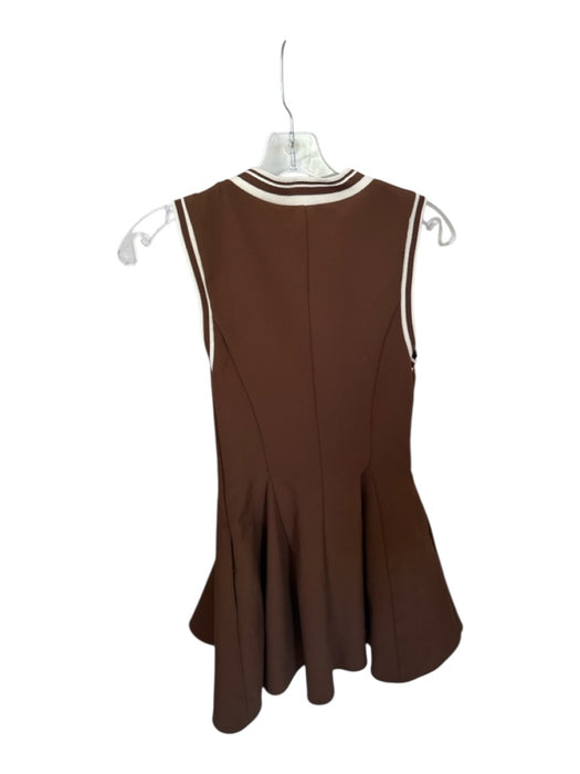 Zara Size XS Brown & White Color Blocked V Neck Pleated Skirt Mini Dress Brown & White / XS