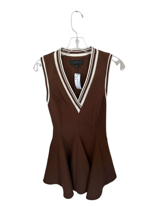 Zara Size XS Brown & White Color Blocked V Neck Pleated Skirt Mini Dress Brown & White / XS