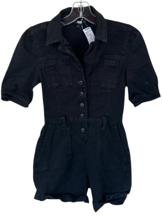 Paige Size 0 Black Cotton & Rayon Denim Pockets Button Up Romper Black / 0