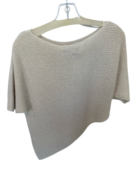 Zara Size S Tan Cotton Blend Short Sleeve Knit Asymetrical Cropped Sweater Tan / S