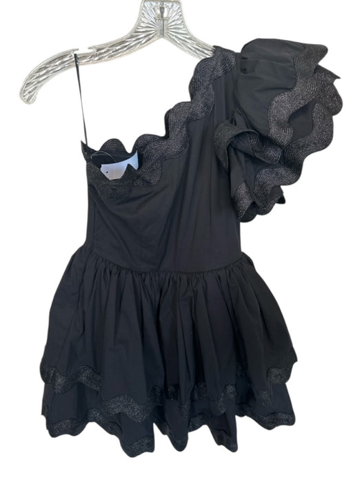 Celia B Size XS Black Cotton Blend One Shoulder Scallop Detail Side Zip Dress Black / XS