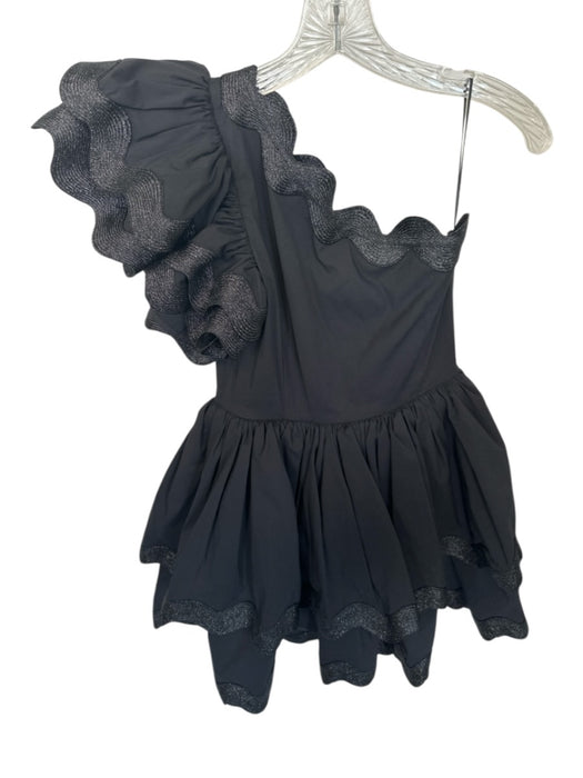 Celia B Size XS Black Cotton Blend One Shoulder Scallop Detail Side Zip Dress Black / XS