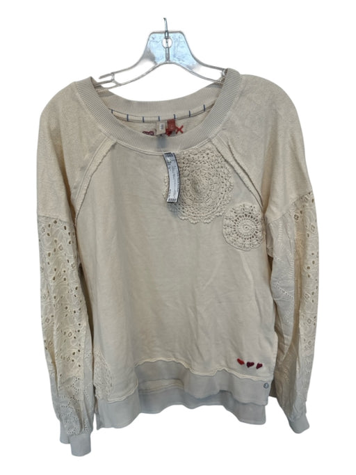 Pilcro Size S Cream Cotton Long Sleeve Embroider Detailing Top Cream / S