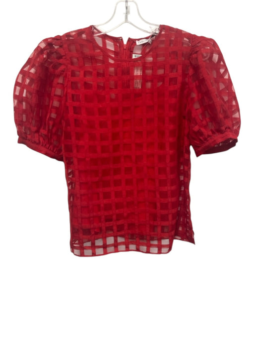 English Factory Size M Red Polyester Short Balloon Sleeve Checked Cami Top Red / M