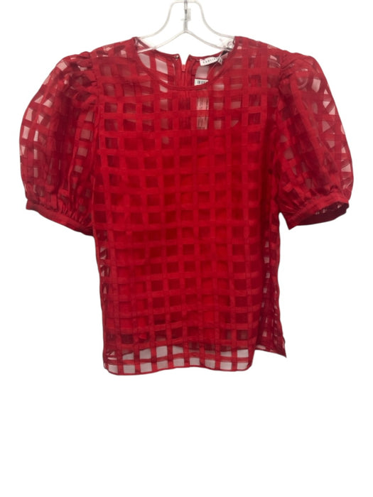 English Factory Size M Red Polyester Short Balloon Sleeve Checked Cami Top Red / M
