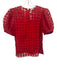 English Factory Size M Red Polyester Short Balloon Sleeve Checked Cami Top Red / M