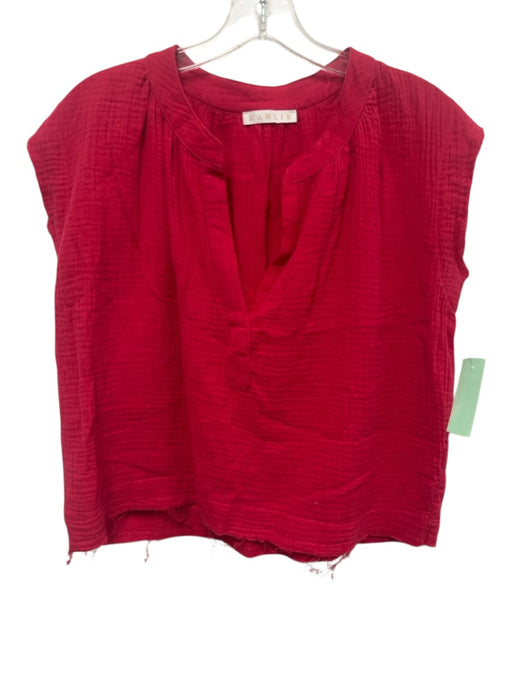 Karlie Size S Red Cotton Waffled Textured Split V neckline Sleeveless Top Red / S