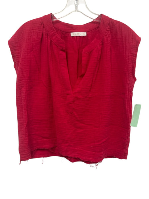 Karlie Size S Red Cotton Waffled Textured Split V neckline Sleeveless Top Red / S