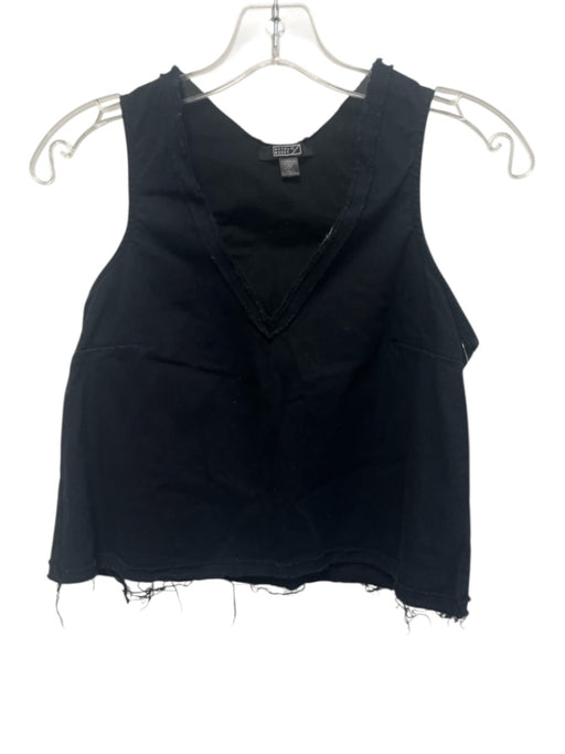 Natalie Busby Size S Black Cotton Sleeveless V Neck Raw Edge Darted Top Black / S