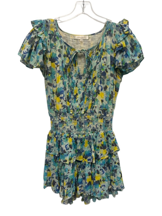 Love Shack Fancy Size S Turquoise, Yellow & Multi Cotton Ruffle Cap Sleeve Dress Turquoise, Yellow & Multi / S