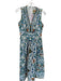 Farm Rio Size S Blue & Green Linen Sleeveless Botanical Hem Detail V Neck Dress Blue & Green / S