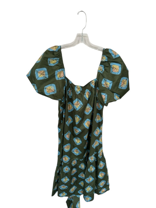 Tuckernuck Size S Green & Blue Cotton Blend Short Balloon Sleeve Print Dress Green & Blue / S