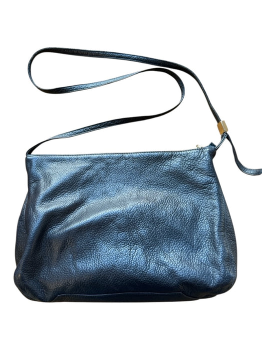 Clare V Navy Leather Outer Pocket Denim Detail Gold Hardware Purse Navy / Medium